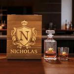 Personalized Golden Shield Initial Whiskey Decanter with Name Birthday Father's Day Gift for Bartender Dad Man