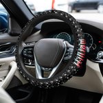 Personalized Punk Heavy Metal Style Anti-Slip Car Steering Wheel Cover with Name Long Journey Wishes Birthday Gift for Family Friend Punk Enthusiast