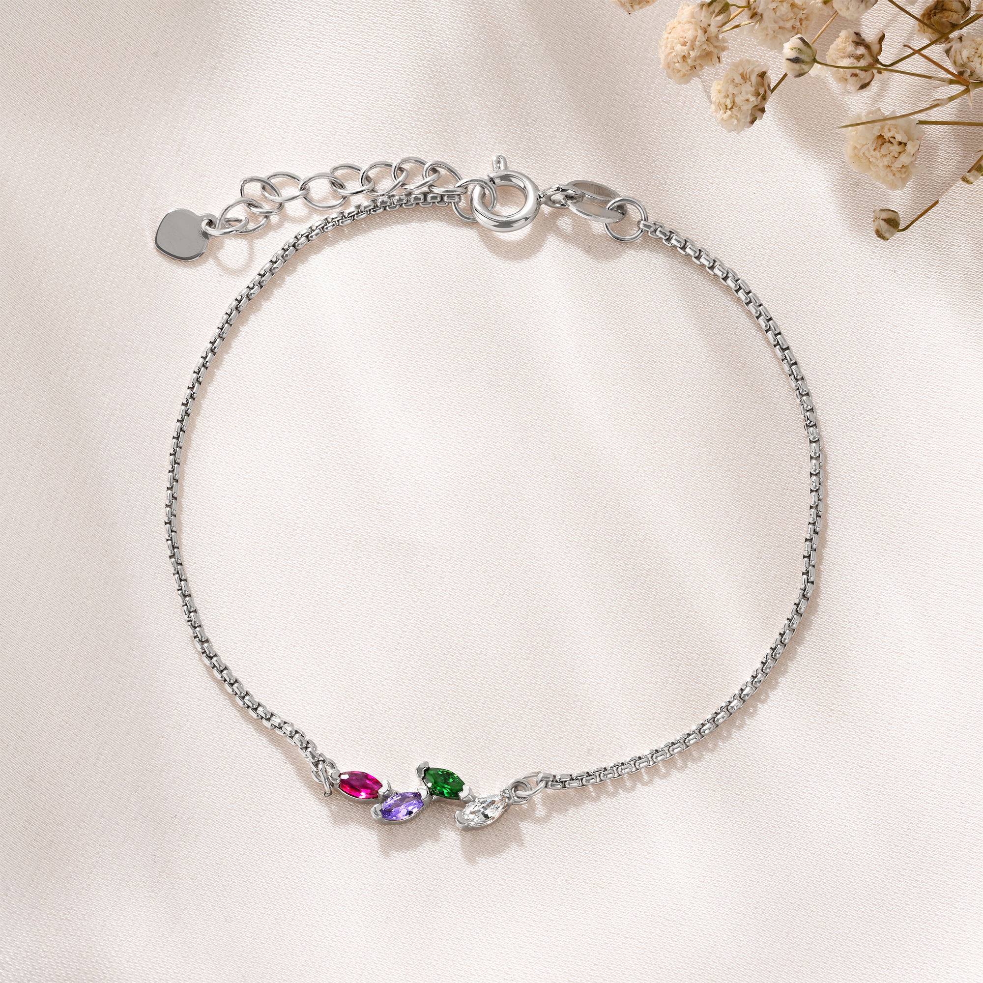 Bracelet ajustable personnalisé 1-7 Marquise Birthstones (pierres de naissance) Bijoux délicats Cadeau d'anniversaire de la Saint-Valentin pour les femmes