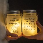 Personalized Couple Pinky Promise Light Up Mason Jar Night Light with Name Calendar Date and String Lights Valentine's Day Anniversary Gifts for Her