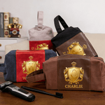 Personalized Golden Shield Portable PU Leather Toiletry Bag with Initial and Name Travel Accessories Birthday Gift for Men