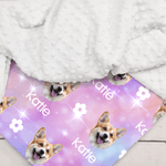 Personalized Paw Flower Face Photo Soft Ombre Pet Blanket with Name Home Decor Pet Party Birthday Gift for Pet Owners