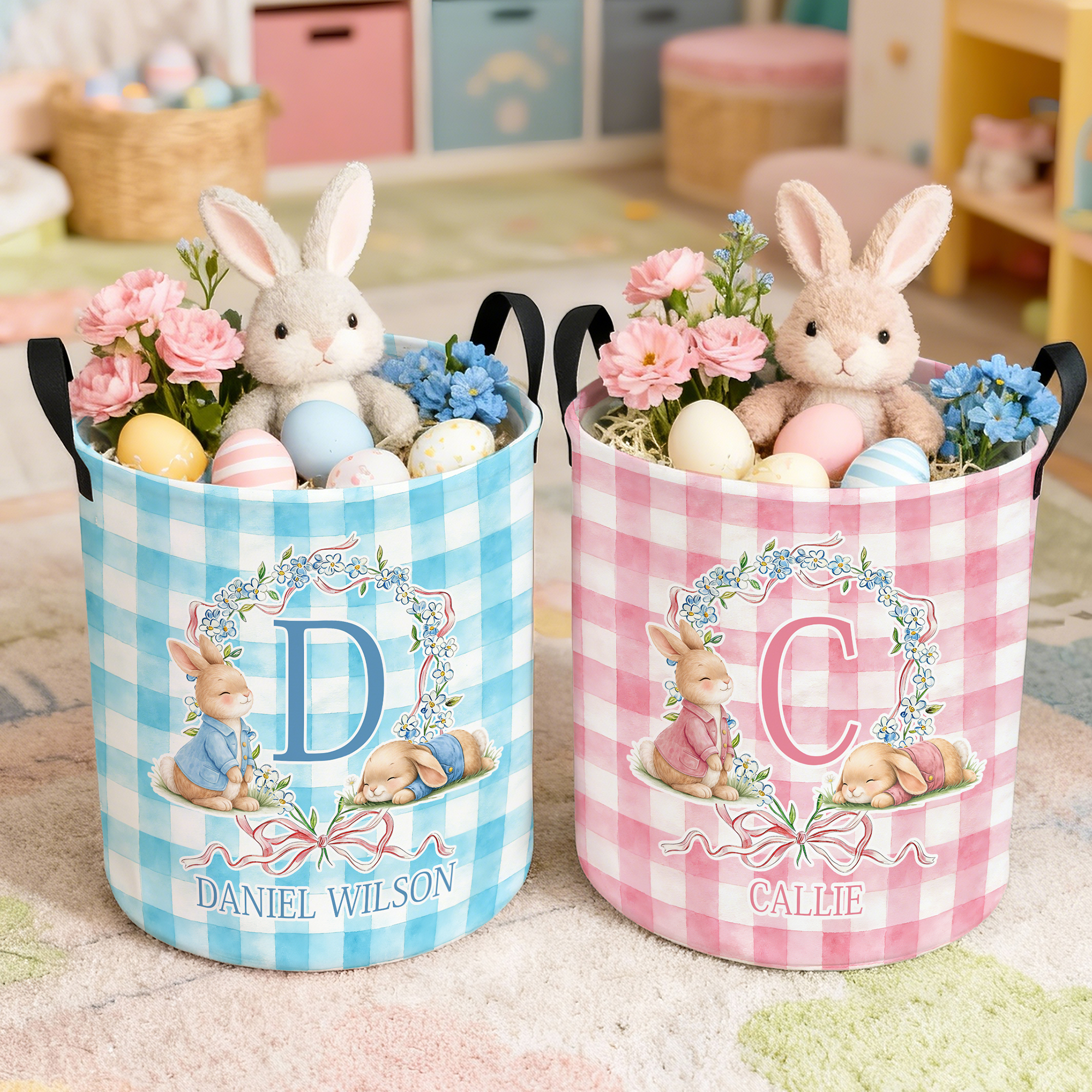 Panier à linge personnalisé avec initiales et nom Utilisation quotidienne Cadeau de Pâques pour enfants
