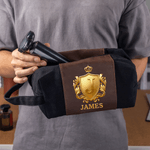Personalized Golden Shield Portable PU Leather Toiletry Bag with Initial and Name Travel Accessories Birthday Gift for Men