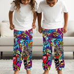 Personalized Graffiti-Art Style Kid Woman Man Pajama Pants with Colorful Name and Drawstring Daily Wear Birthday Gift for Family Friend