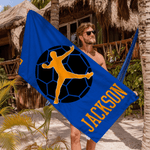 Personalized Handball Player Silhouette Quick Dry Oversized Beach Towel with Name and Number Summer Vacation Swimming Pool Gift for Players