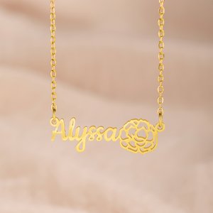Personalised Birth Flower Necklace Exquisite Jewellery with Name Birthday Anniversary Valentine's Day Gift for Women