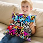 Personalized Dynamic Street Graffiti Art Soft Throw Pillow Cover with Name Party Birthday Gift for Kids Graffiti Lovers