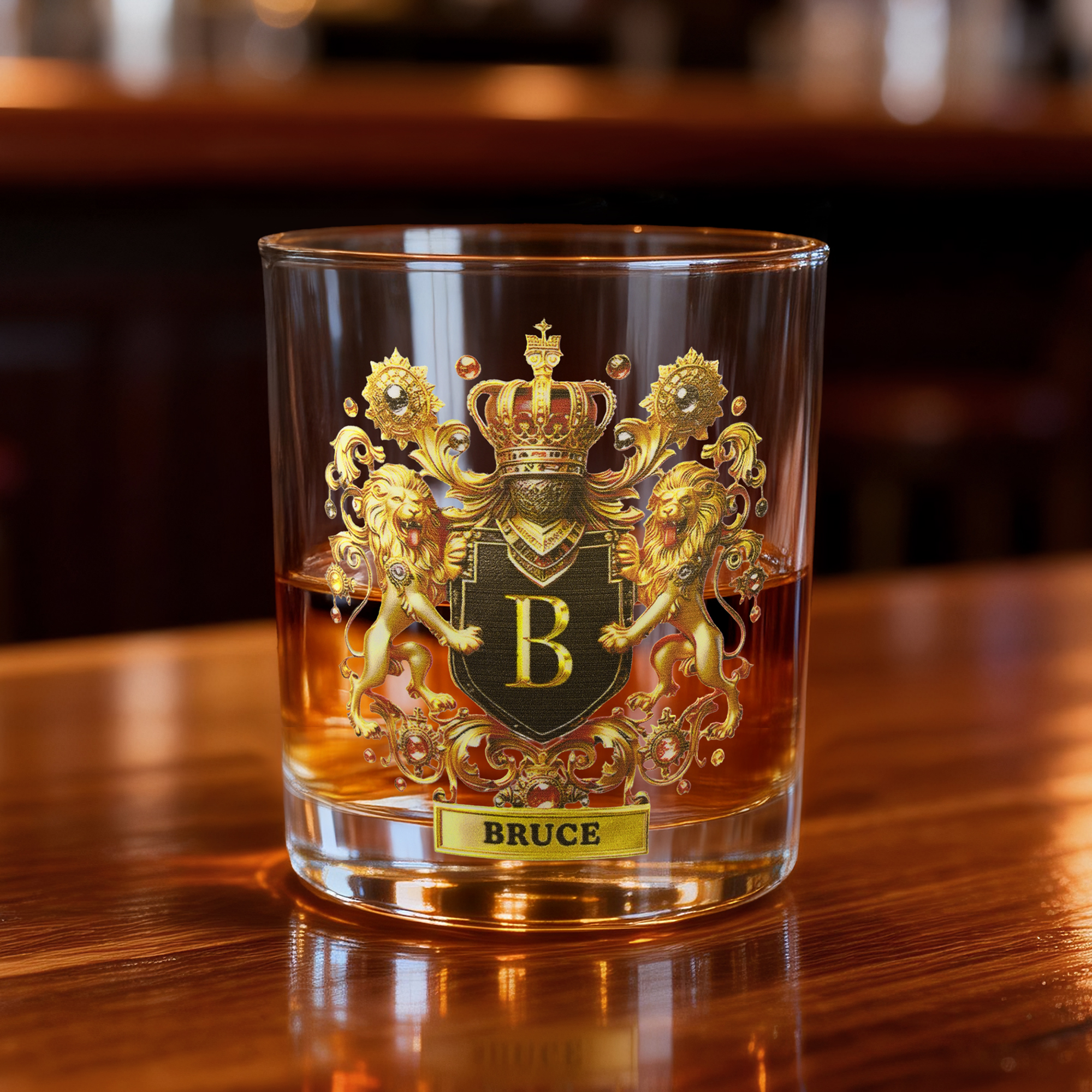 Verre à whisky personnalisé Golden Lion Eagle White Horse 10 oz Rock avec nom et initiale Cadeau d'anniversaire de fête des pères pour homme amateur de whisky