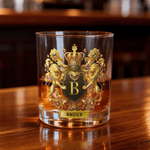 Personalized Golden Lion Eagle White Horse 10 oz Rock Whiskey Glass with Name and Initial Birthday Father's Day Gift for Man Whiskey Enthusiast