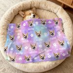 Personalized Paw Flower Face Photo Soft Ombre Pet Blanket with Name Home Decor Pet Party Birthday Gift for Pet Owners