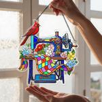 Personalized Cardinal Sewing Machine Imitation Stained Glass Acrylic Ornament with Name Home Decor Daily Use Birthday Gift for Mom  Family Friend