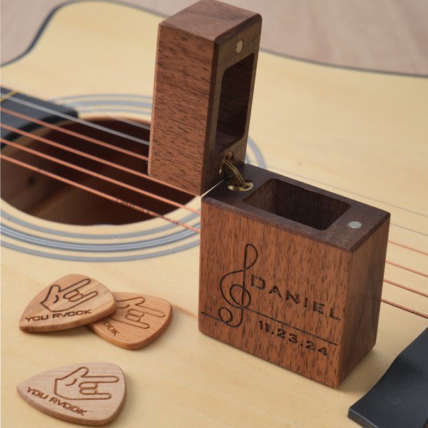 Nota personalizzata Chitarra Design Set di plettri in legno per chitarra con 5 plettri e nome Regalo di compleanno per musicista chitarrista