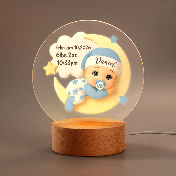 Personalized 3D Clay-Style Baby Appearance LED Night Light with Name Date and Birth Information Room Decor Baby Shower Gift for Newborns