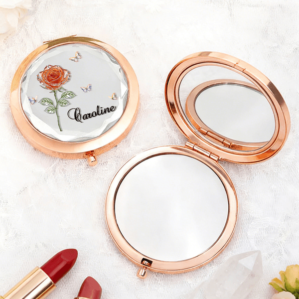 Personalized Butterfly Crystal Birth Flower Folded Makeup Mirror with Name Daily Use Wedding Gift for Bride Bridesmaid