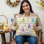 Personalized Happy Easter Rabbit Soft Throw Pillow Cover with Name Home Decoration Easter Gift for Kid Family