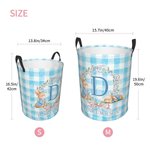 Personalized Cute Easter Bunny Wreath Bow Plaid Laundry Basket with Initial and Name Daily Use Easter Day Gift for Kids
