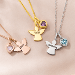 Personalized Guardian Angel Birthstone Necklace with Name Dainty Jewelry Mother's Day Birthday Gift for Women Family Friends