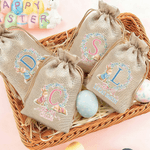 Personalized Wreath Bow Cute Rabbit Initial Drawstring Candy Gift Bag with Name Easter Holiday Party Favors Gift for Boys Girls