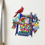 Personalized Stained Glass Art Style Cardinal Sewing Machine Acrylic Fridge Magnet with Name Home Decor Memorial Gift for Women