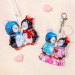 Personalised Crystal Effect Kissing Penguin Couple Keychain with Names Valentine's Day Anniversary Gift for Couple
