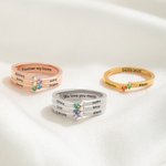 Personalized 1-8 Birthstones Ring with Engraved Name Dainty Women Jewelry Birthday Mother's Day Gift for Grandma Mom