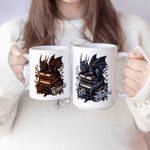 Personalised Floral Book Dragon Name 11 oz 15 oz Ceramic Mug with Coloured Interior and Handle Birthday Gift for Bookworms Book Lovers