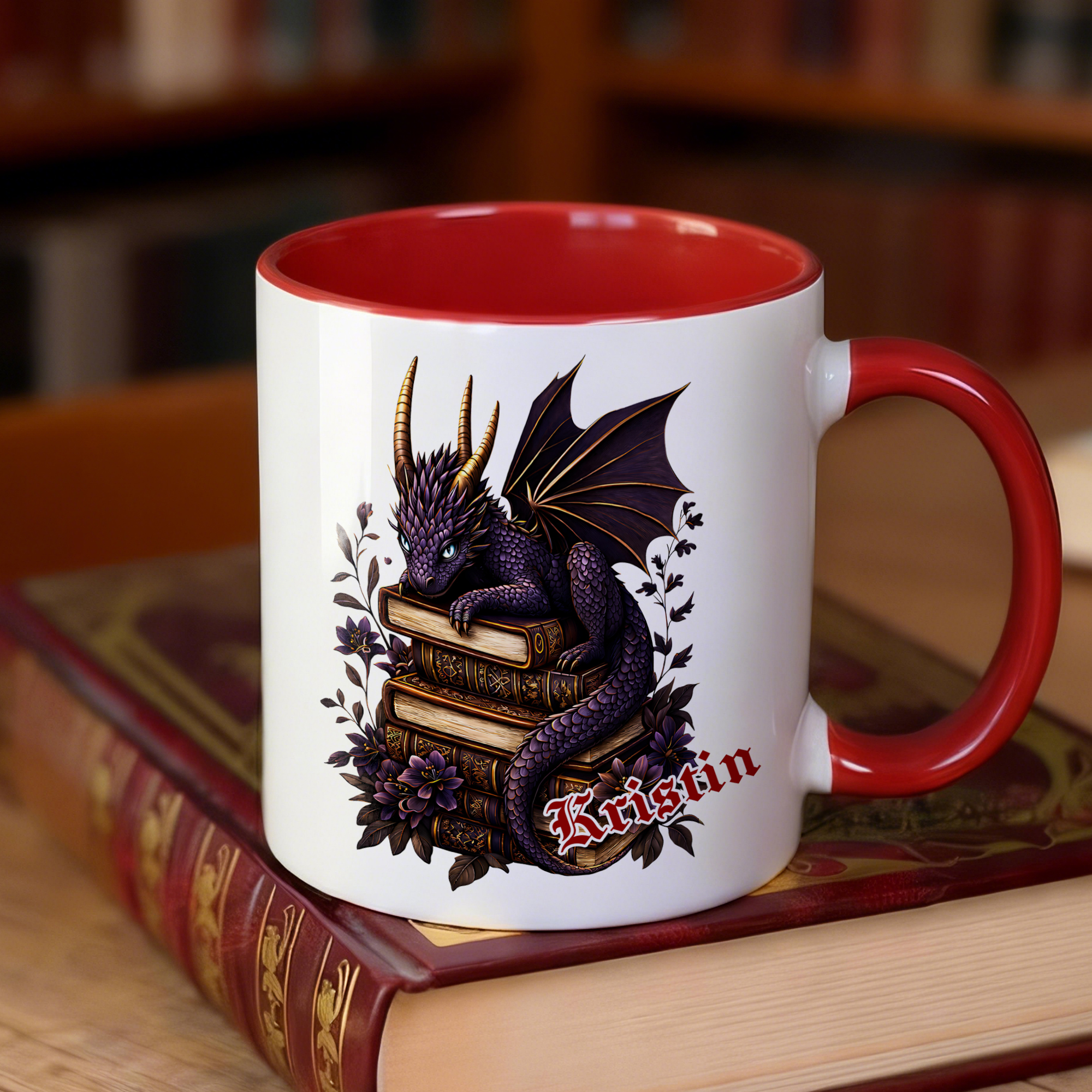 Tasse en céramique 11 oz 15 oz avec intérieur coloré et poignée Cadeau d'anniversaire pour les rats de bibliothèque Amoureux des livres