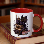 Personalised Floral Book Dragon Name 11 oz 15 oz Ceramic Mug with Coloured Interior and Handle Birthday Gift for Bookworms Book Lovers