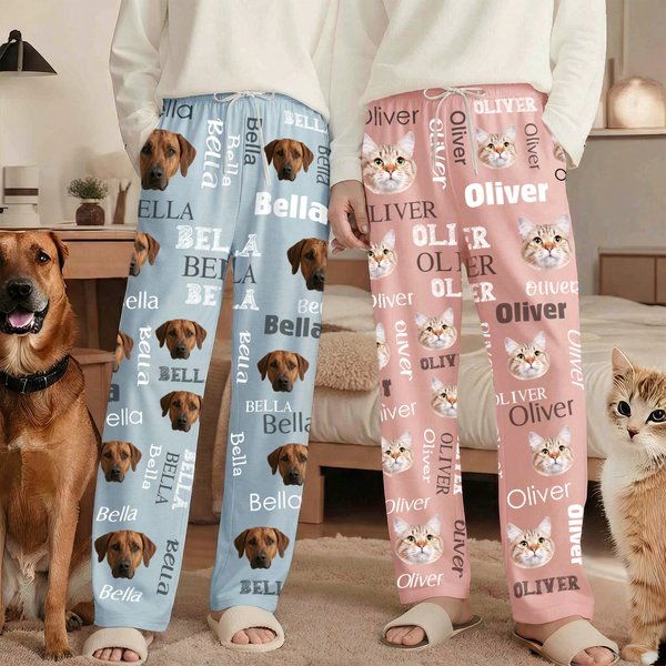 Personalized Multi-Color  Pet Portrait Face Photo Soft Pajama Pants with Name Daily Wear Birthday Gift for Pet Lovers Friends