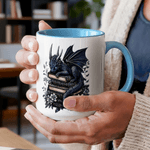 Personalised Floral Book Dragon Name 11 oz 15 oz Ceramic Mug with Coloured Interior and Handle Birthday Gift for Bookworms Book Lovers