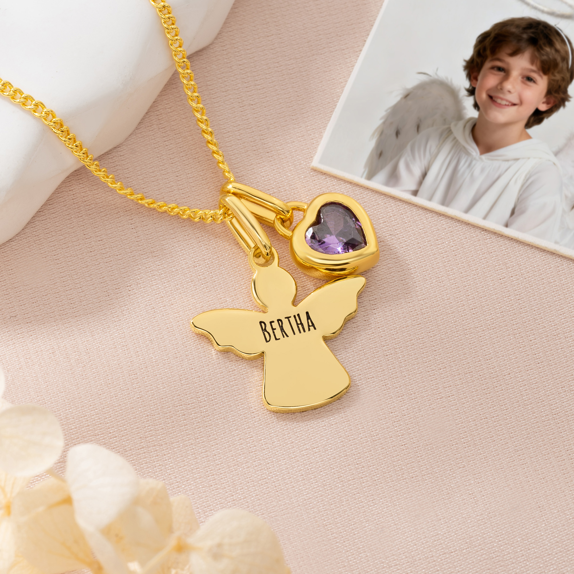 Collier de pierres de naissance Ange gardien personnalisé avec nom Bijoux délicats Cadeau de fête des mères Cadeau d'anniversaire pour les femmes Famille Amis