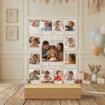 Veilleuse LED Acrylique Personnalisée 13 Photos 7 Couleurs avec Base en Bois Décoration de Chambre d'Enfant Douche de Bébé Cadeau d'Anniversaire pour Nouveau-né