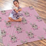Personalized Cute Easter Bunny Soft Throw Blanket with Name Home Decor Easter Gift for Family Kids