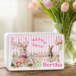Personalized Happy Easter Cute Bunny Easter Egg Biscuit Tin Storage Box with Name Easter Party Gift for Boys Girls