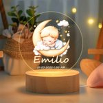 Luz nocturna personalizada de acrílico con nombre luna y nube base de madera decoración de dormitorio regalo de cumpleaños para niños y niñas