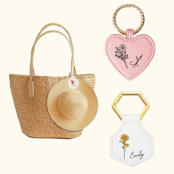 Clips de Chapeau Magnétiques en Cuir Personnalisés avec Initiale Nom Fleur de Naissance Lot de 2 Accessoires de Voyage Cadeau Vacance d'Été pour Femme