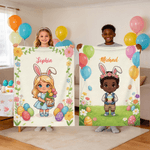Personalized Cute Character Easter Egg Soft Throw Blanket with Name Home Use Easter Gift for Boys Girls