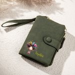 Personalised Whimsical Quirky Girl Leather Trifold Wristlet Name Wallet with Card Holder Birthday Holiday Gift for Women Girls