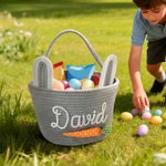 Personalized Carrot Bunny Ears Reusable Easter Basket with Name Egg Hunting Accessories Easter Gift for Boys Girls