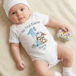 Personalized Cute Bunny Baby Bodysuit Hat Swaddle Blanket Set with Name and Year First Easter Gift for Babies Newborns