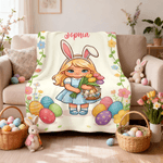 Personalized Cute Character Easter Egg Soft Throw Blanket with Name Home Use Easter Gift for Boys Girls