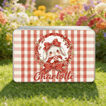 Personalized Plaid Wreath Polka Dot Bow Bunny Food Grade Metal Biscuit Tin Storage Box with Name Easter Gift for Family Kids
