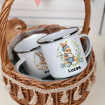Personalized Garland Cartoon Illustration Bunny 12 oz Enamel Mug with Name Daily Use Easter Egg Hunting Party Gift for Kids Friends