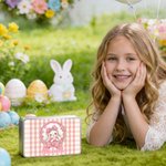 Personalized Plaid Wreath Polka Dot Bow Bunny Food Grade Metal Biscuit Tin Storage Box with Name Easter Gift for Family Kids