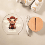 Personalized Cute Cloud Chinese Zodiac LED Night Light with Name and Wooden Base Room Decor Birthday Anniversary Gift for Kids