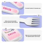 Personalized Cute Cartoon Bunny Fork Spoon Knife 3 Pcs Cutlery Set with Name and Case Back to School Birthday Easter Gift for Boys Girls