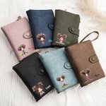 Personalised Whimsical Quirky Girl Leather Trifold Wristlet Name Wallet with Card Holder Birthday Holiday Gift for Women Girls