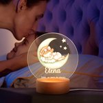 Luz nocturna personalizada de acrílico con nombre luna y nube base de madera decoración de dormitorio regalo de cumpleaños para niños y niñas