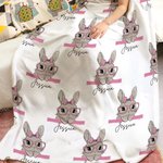Personalized Cute Easter Bunny Soft Throw Blanket with Name Home Decor Easter Gift for Family Kids